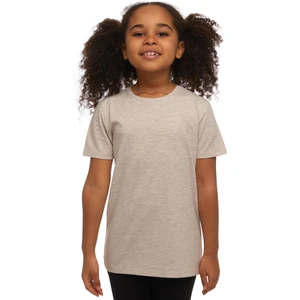 Koyu Bej Melanj Basic Unisex Çocuk Sıfır Yaka Kısa Kollu Tişört