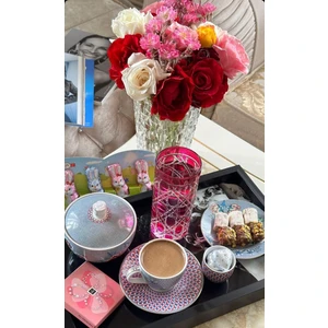 Cs Home Design Pembe Kesme Cam Meşrubat Bardağı