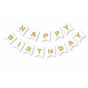 Patladı Gitti Beyaz Zemin Happy Birthday Gold Banner