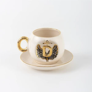 Bsk Ceramics Handmade Harfli Melek Kahve Fincanı Siyah D Harfi