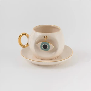 BSK Ceramics Handmade Nazar Göz Oyuklu Kahve Fincanı Nil Yeşili Seramik El Yapımı