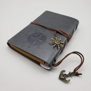 Deri  Hatıra Defteri Pusula Desen Işlemeli Eskitme Defter Zarif Defter