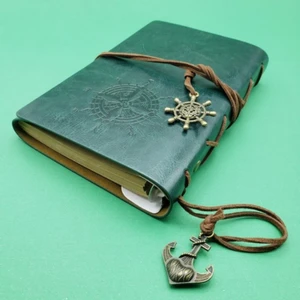 Deri  Hatıra Defteri Pusula Desen Işlemeli Eskitme Defter Zarif Defter
