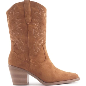 24K-1002 4pr Taba Kadın Kovboy Bot