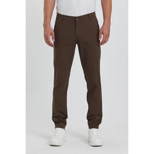 TheSeason Erkek Kahverengi Gabardin Pamuklu Keten Slim Fit Yan Cep Esnek Chino Pantolon