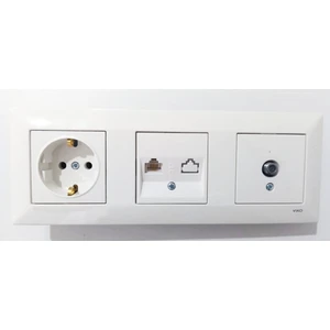 Meridian Beyaz 3lü Set Tv Uydu Prizi(F Konnektör)+Numeris(Telefon Prizi)+Topraklı Priz