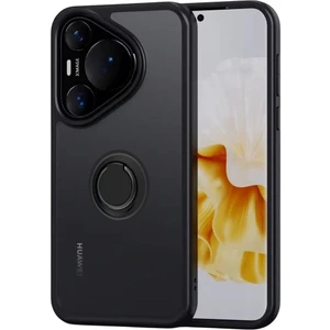 Huawei Pura 70 Kılıf Yüzüklü Standlı Extra Darbe Emici Silikon Kapak - Siyah