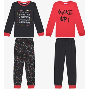 Pamuklu Erkek Çocuk Wake Up 2li Çok Renkli Pijama Takımı