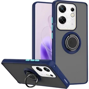 Infinix Zero 30 4G Kılıf Yüzüklü Standlı Extra Darbe Emici Sert Silikon Kapak - Lacivert