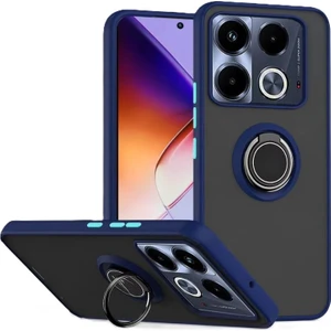 Infinix Note 40 Pro Plus 5G Kılıf Yüzüklü Standlı Extra Darbe Emici Sert Silikon Kapak - Lacivert