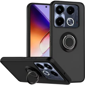 Infinix Note 40 Pro 5G Kılıf Yüzüklü Standlı Extra Darbe Emici Sert Silikon Kapak - Siyah