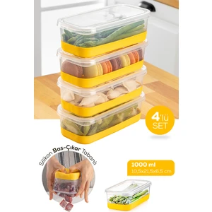 4 Parça 1000 ml Silikon Tabanlı Derin Dondurucu - Difriz Saklama Kabı Sarı