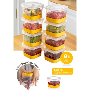 8 Parça 550 ml Silikon Tabanlı Derin Dondurucu - Difriz Saklama Kabı Sarı