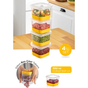4 Parça 550 ml Silikon Tabanlı Derin Dondurucu - Difriz Saklama Kabı Sarı