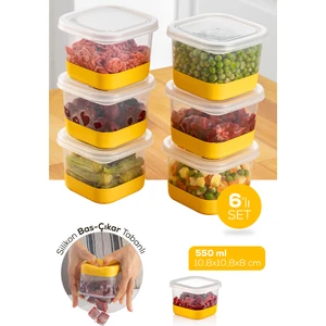 6 Parça 550 ml Silikon Tabanlı Derin Dondurucu - Difriz Saklama Kabı Sarı