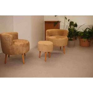 Çay Seti Ikili Koltuk Berjer ve Puf Takımı (Salon, Balkon, Ofis) 3 Lü Takım Kahverengi Renk