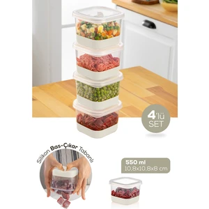 4 Parça 550 ml Silikon Tabanlı Derin Dondurucu - Difriz Saklama Kabı Gri