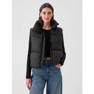 Kadın Siyah Gap Logo Geri Dönüştürülmüş Crop Puffer Şişme Yelek