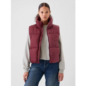 Kadın Bordo Gap Logo Geri Dönüştürülmüş Crop Puffer Şişme Yelek