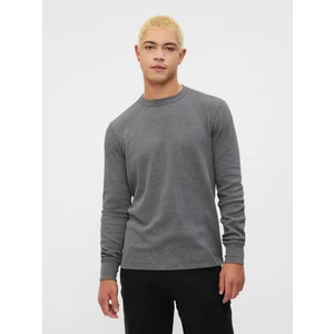 Erkek Gri Waffle-Knit Crewneck T-Shirt