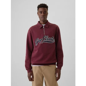 Erkek Bordo Gap Logo Vintage Soft Fermuarlı Pullover Sweatshirt