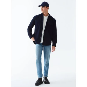 Erkek Basıc Uzun Kol Kadife Lacivert Gömlek