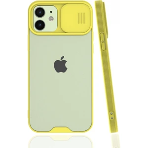 Apple iPhone 12 Kılıf Darbelere Dayanıklı Kamera Koruma Sürgülü Platin Kapak