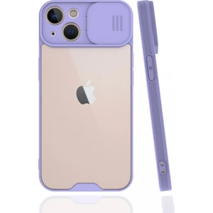 Apple iPhone 13 Kılıf Darbelere Dayanıklı Kamera Koruma Sürgülü Platin Kapak