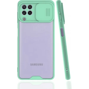 Samsung Galaxy M22 Kılıf Darbelere Dayanıklı Kamera Koruma Sürgülü Platin Kapak