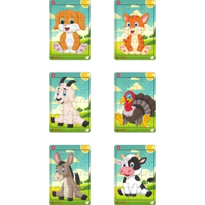 Gift Plus Ahşap Puzzle 6'lı Set Hayvalar Eğitici Yapboz Puzzle Set 4 (12 Parça)