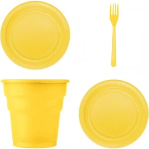 Parti Hediye Sepeti Plastik Tabak Bardak Çatal Seti 25 Li