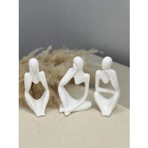 Kum's Design Dekoratif 3’lü Düşünen Soyut Obje-Biblo Heykel Set+Minimal Baykuş Obje Hediyeli