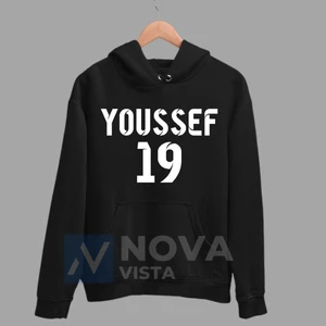 Biy Store Yusuf En-Nesyri Sırt Yazı Forma Baskılı Unisex Kapüşonlu Siyah Kışlık Sweatshirt