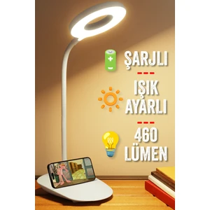 Şarjlı Masa Lambası Dokunmatik 3 Renk 24 LED Telefon Standlı Kademeli Çalışma Okuma Işığı Gece Lambası