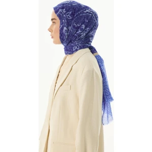 Fenza Scarf Mila Etnik Kutu Desen Mavi Pamuklu Şal