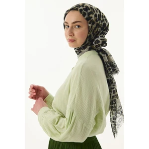 Fenza Scarf Vega Leopar Desen Şerit Detaylı Pudra Pamuklu Şal