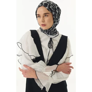 Fenza Scarf Vega Leopar Desen Şerit Detaylı Pudra Pamuklu Şal