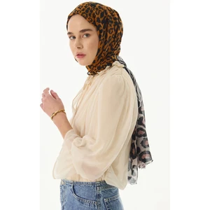 Fenza Scarf Gale Leopar Zebra Desen Bej Pamuklu Şal