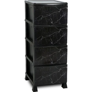 4 Katlı Çekmeceli Baskılı Desenli Kapaklı Plastik Komidin - Sebzelik - Çekmece