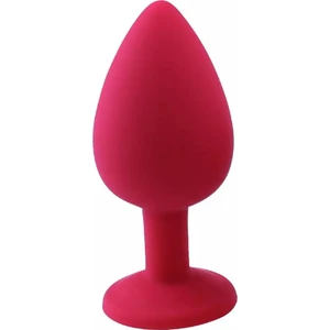 Pembe Tilki Elmas Taşlı Silikon Kaplı  Plug L Büyük Boy 9 Cm Kırmızı