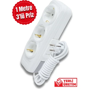 3'lü Priz 1m Uzatma Kablosu