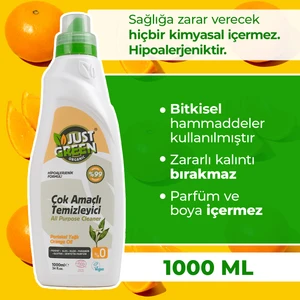 Just Green Organic Bitkisel Çok Amaçlı Yüzey Temizleyici - Portakal Yağlı - %100 Doğal Ve Etkili Temizlik (1000 ML)