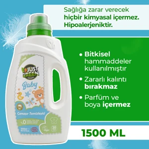 Just Green Organic Bebek Çamaşır Deterjanı, Baby Çamaşır Temizleyici, Bebekler için %100 Doğal Ve Hassas Temizlik, 1500 ml