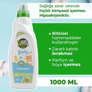 Just Green Organic Baby Çamaşır Yumuşatıcı - Bebekler için %100 Doğal Ve Hassas Yumuşaklık (1000 ML) Yerli Üretim