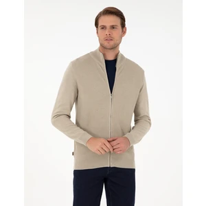 Pierre Cardin Erkek Kum Melanj Slim Fit Fermuarlı Triko Hırka 50300497-VR123