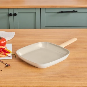 x Refika Swiss Crystal Almond Cream Indüksiyon Tabanlı Grill Tava 28 cm