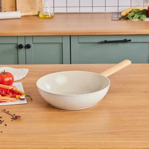 Swiss Crystal Almond Cream Indüksiyon Tabanlı Wok Tava 28 cm