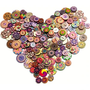 20 Adet 20 Mm Yuvarlak Ahşap Retro Etnik Desen Düğme