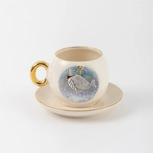 BSK Ceramics Handmade Mavi Balina Kahve Fincanı Seramik El Yapımı