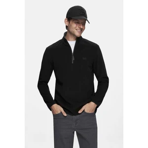 GREMIO Siyah Polar Dik Yaka Nakışlı Standard Fit Erkek Sweatshirt